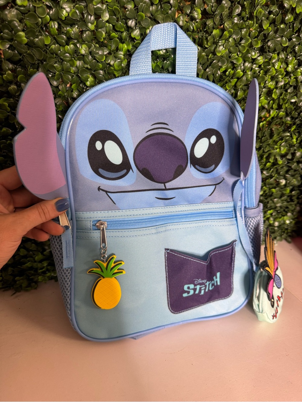 Stitch Disney Light Blue  Kids Backpack with Pineapple Charm